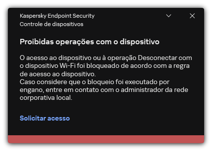 Notificação de conexão Wi-Fi bloqueada. O usuário pode criar uma solicitação para conectar à rede Wi-Fi.