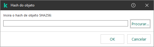 Uma janela com um campo para inserir a soma de hash do objeto. O usuário pode selecionar um objeto usando o gerenciador de arquivos.