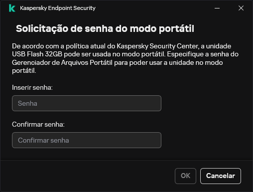 A janela contém campos para inserir e confirmar a senha.