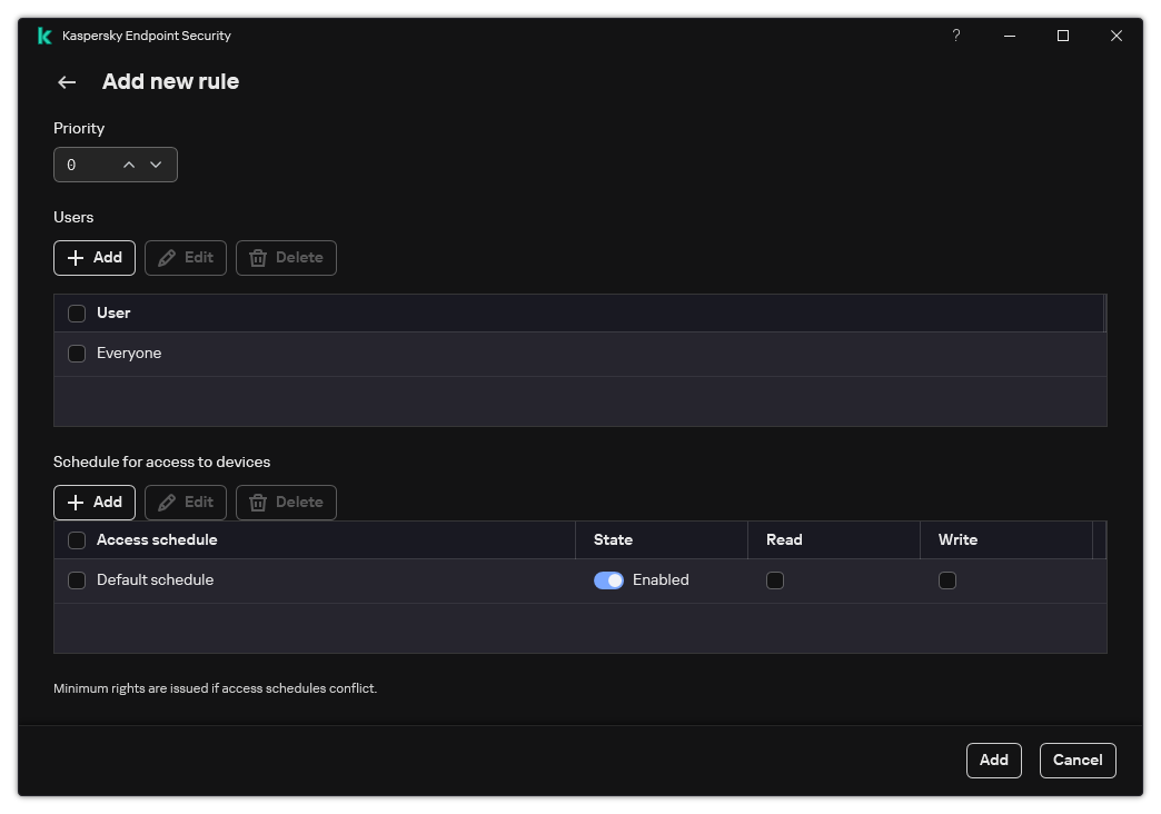 Editing a device access rule