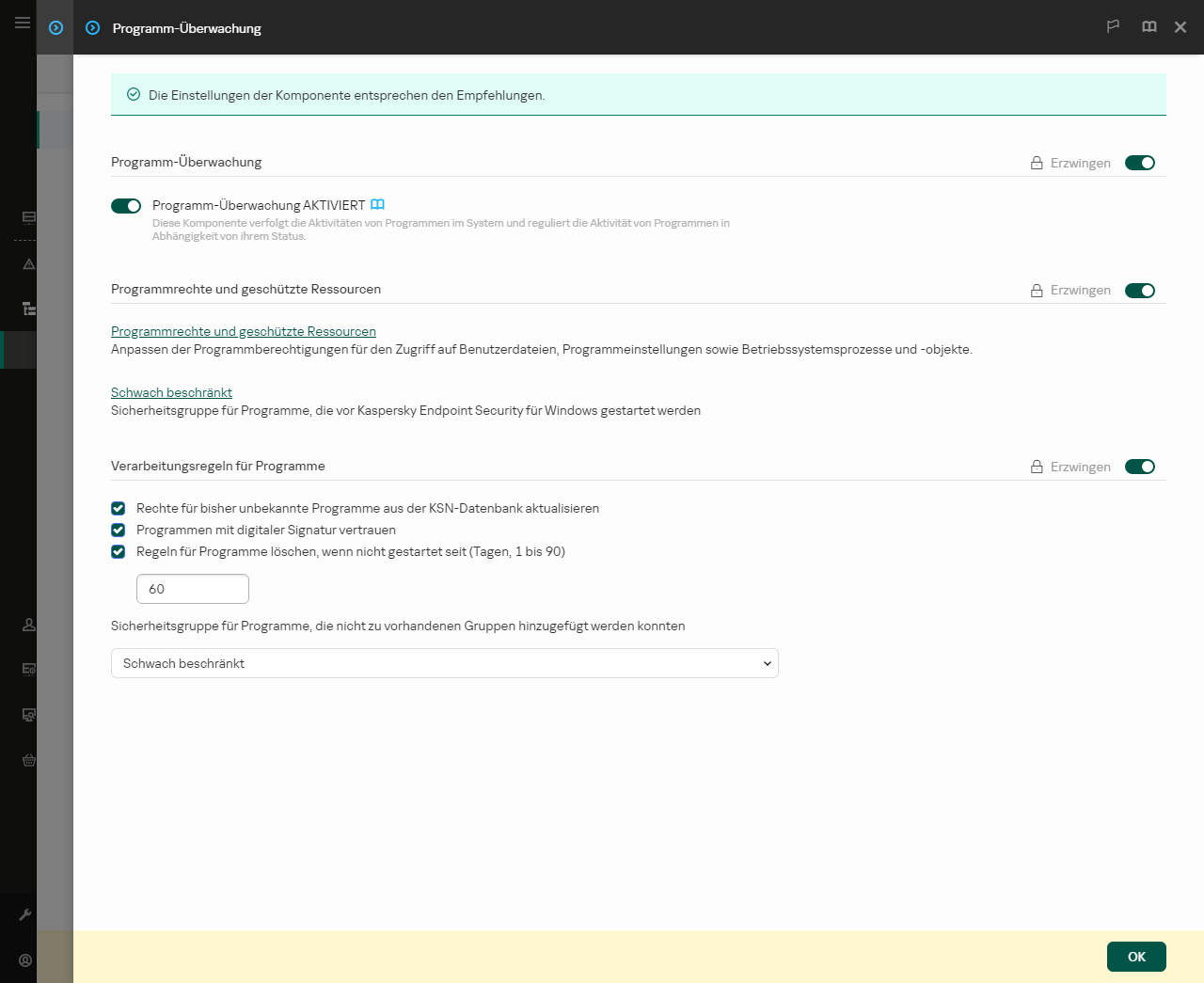 Fenster „Einstellungen der Programm-Überwachung“.