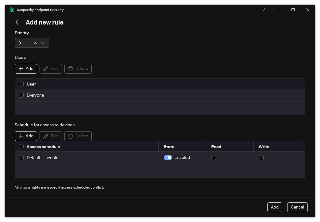 Editing a device access rule