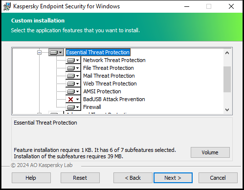 Installer window with a list of components that a user can select.