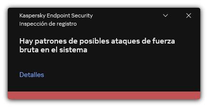 Notificación sobre posible ataque de fuerza bruta. El usuario puede ver información detallada sobre la regla.