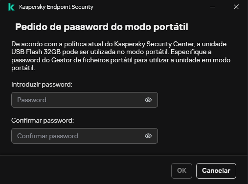 A janela contém campos para inserir e confirmar a password.