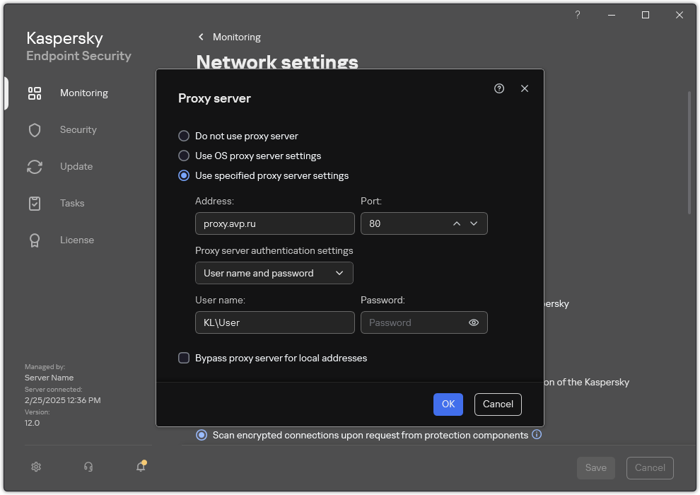 Using a proxy server for updates