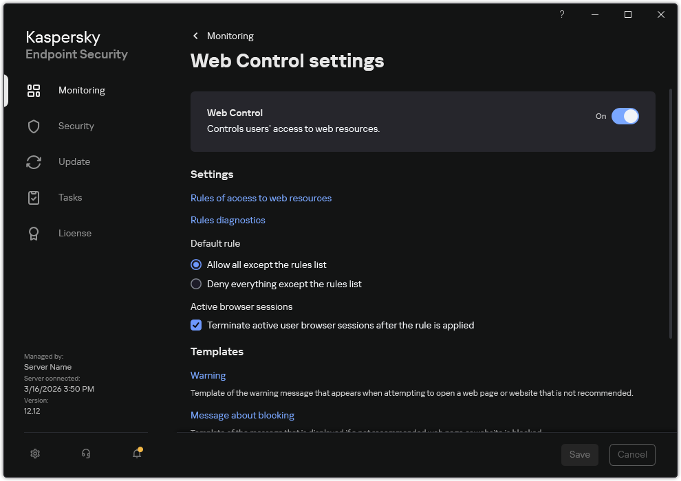Web Control V1.0 Adding a web resource access rule