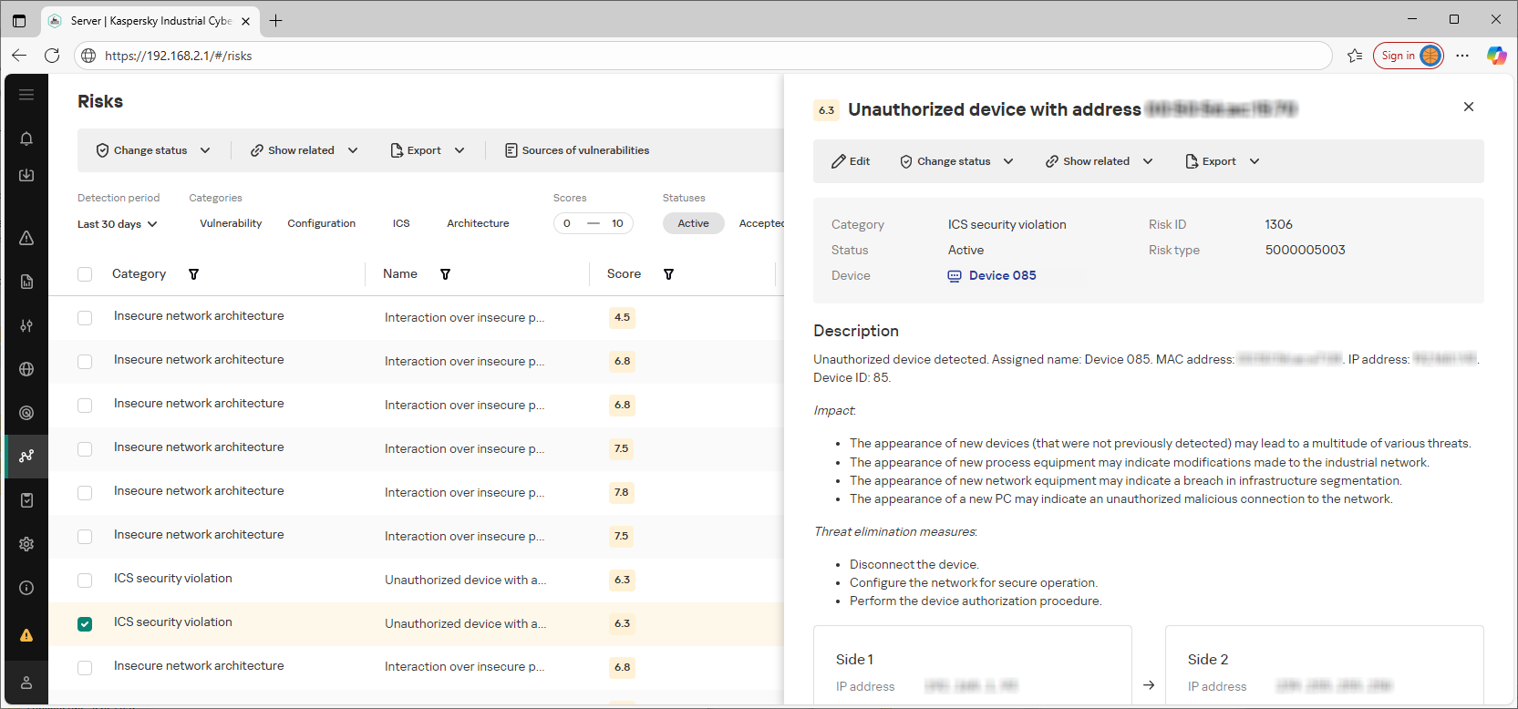 Web Risk Login Risks section