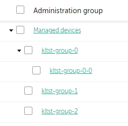Three nested groups are added in the Managed devices group. One added group has a nested group.