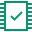 A white microchip with a green check mark.