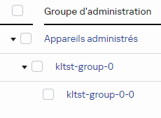 Trois groupes imbriqués sont ajoutés dans le groupe Appareils administrés. Un groupe ajouté a un sous-groupe.