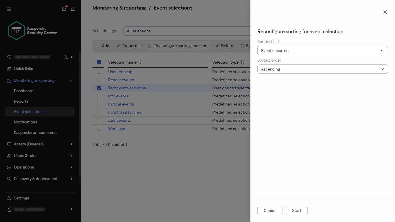 Viewing a list of an event selection