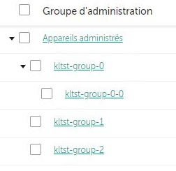 Trois groupes imbriqués sont ajoutés dans le groupe Appareils administrés. Un groupe ajouté a un sous-groupe.