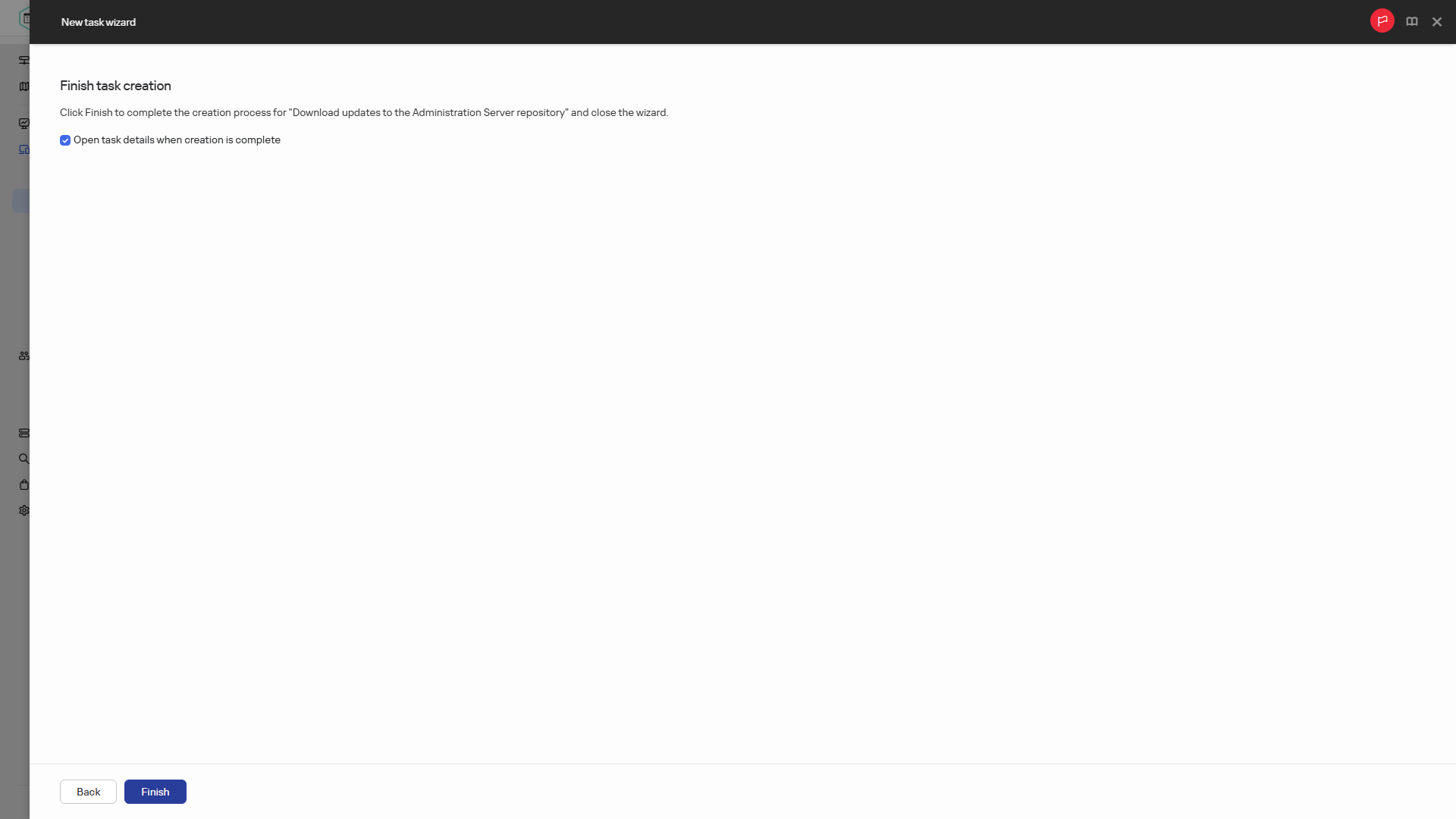 Creating the Download updates to the Administration Server repository task