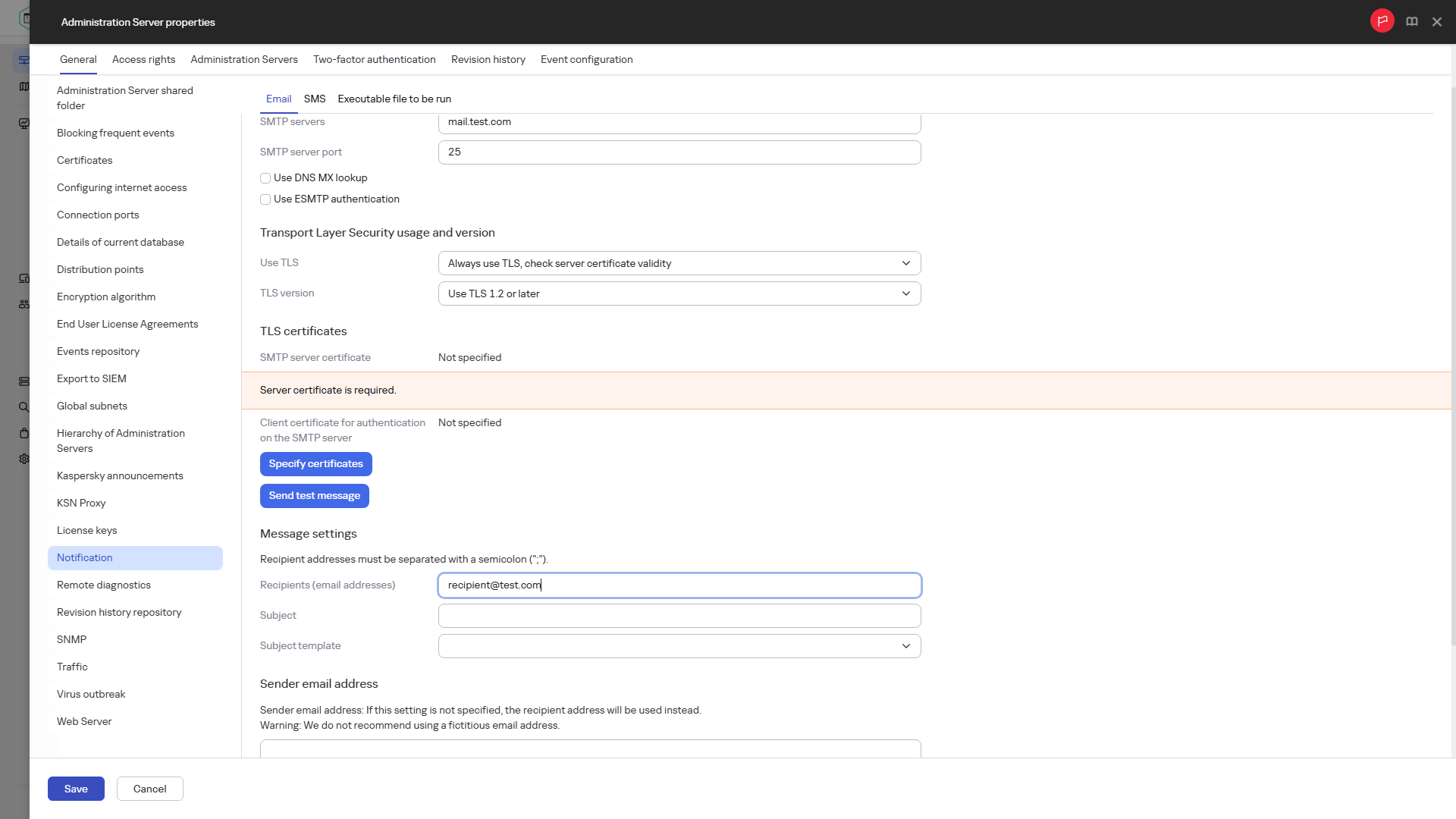 Configuring notification delivery
