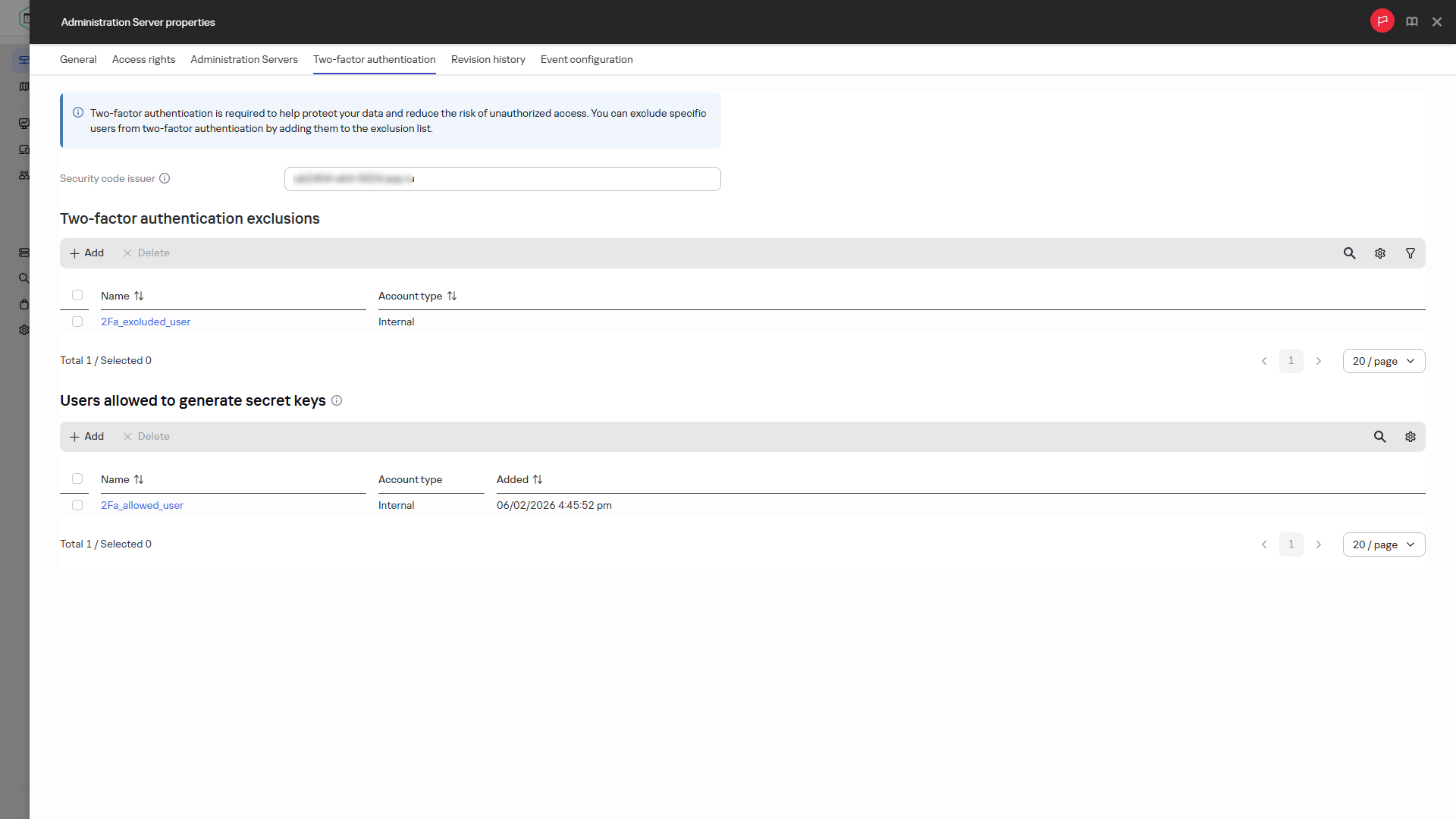 Allowing users to configure two-factor authentication