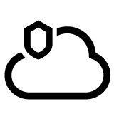 Een pictogram in de vorm van een wolk met een schild