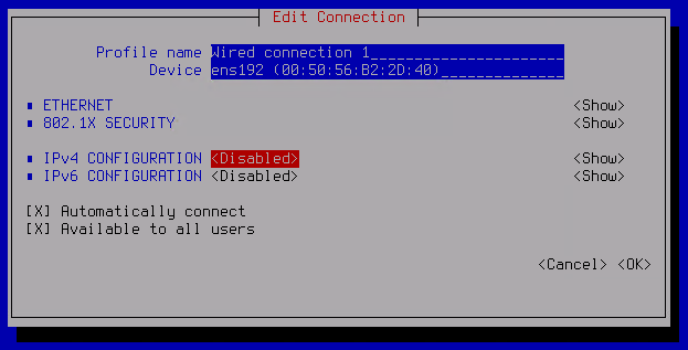 The screenshot shows the network settings window for the adapter.