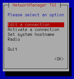 La captura de pantalla muestra la ventana de selección de configuración de red.