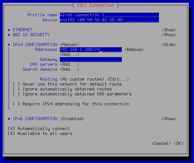 La captura de pantalla muestra un ejemplo de introducción de una dirección IP.