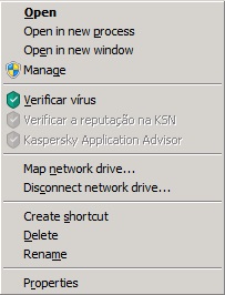 O menu de contexto de um objeto no Microsoft Windows