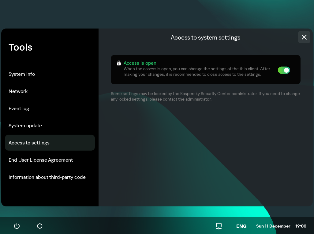 Screenshot of the "Access to settings" section.