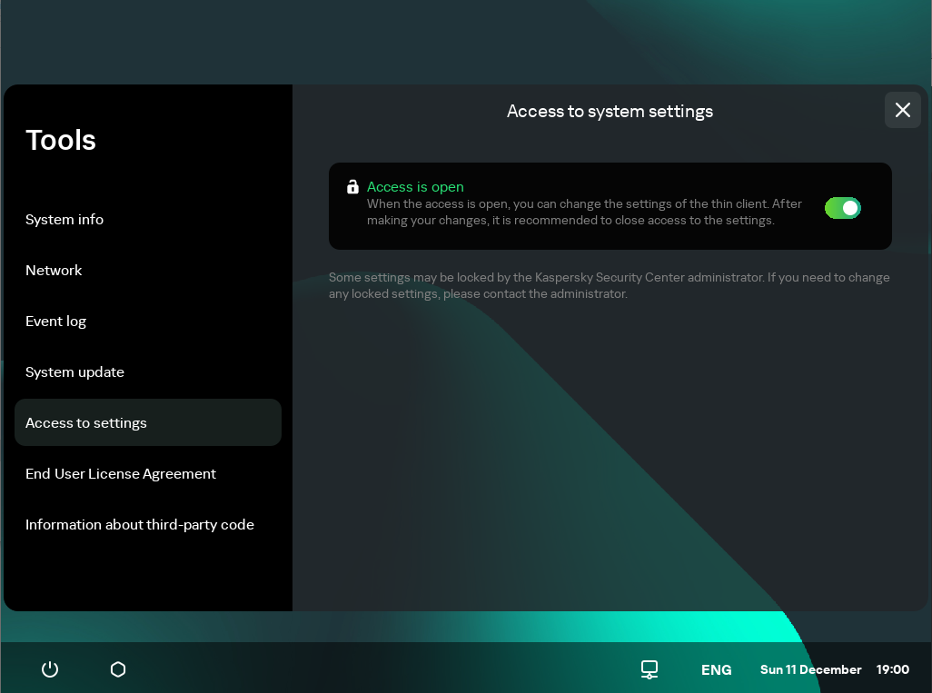 Managing access to Kaspersky Thin Client settings