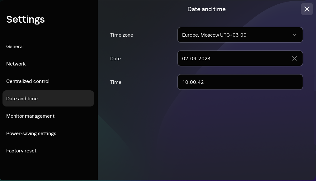 Screenshot of the "Date and time" section.