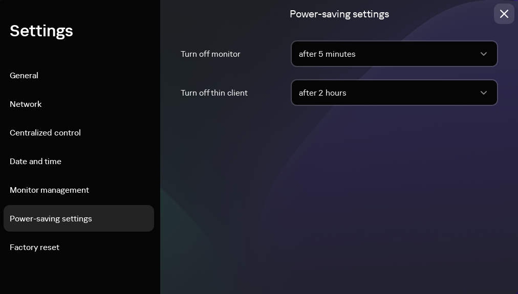 Screenshot of the "Power-saving settings" section.