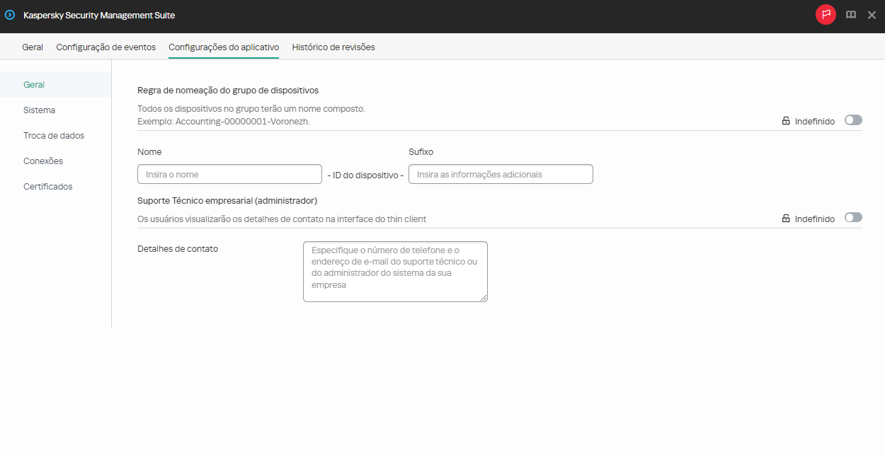 Definição de configurações básicas do Kaspersky Thin Client pelo Web ...
