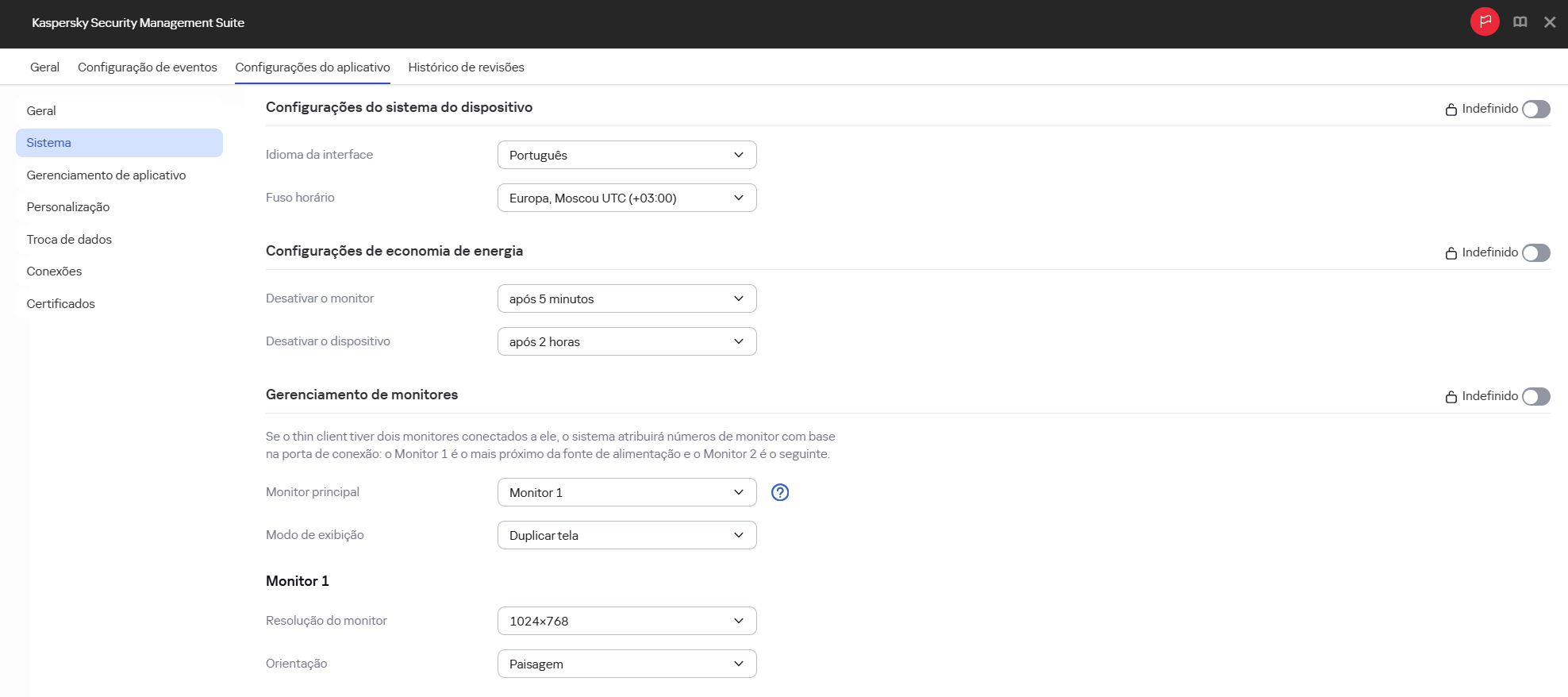 Definição das configurações do Kaspersky Thin Client pelo Web Console ...