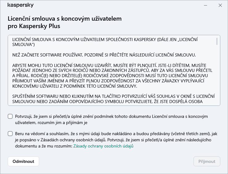 Okno přijetí licenční smlouvy GDPR