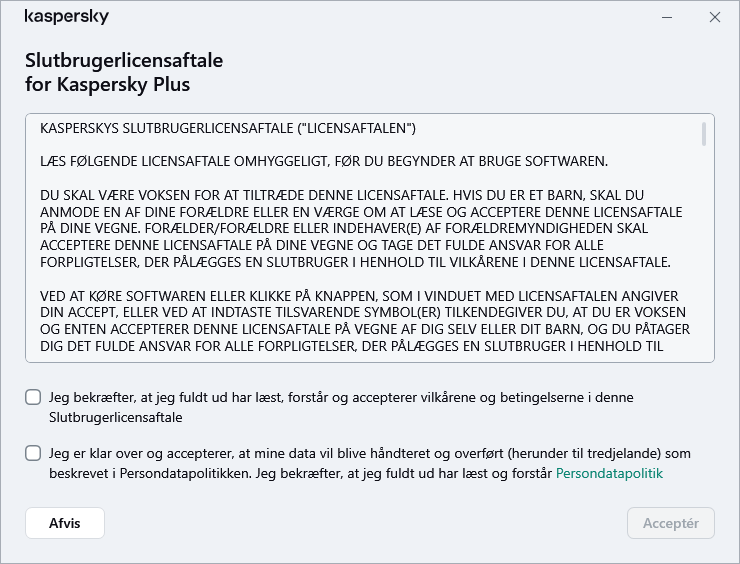 Vinduet til accept af GDPR-licensaftalen