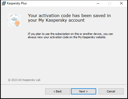 Window with successfully saved subscription in My Kaspersky account