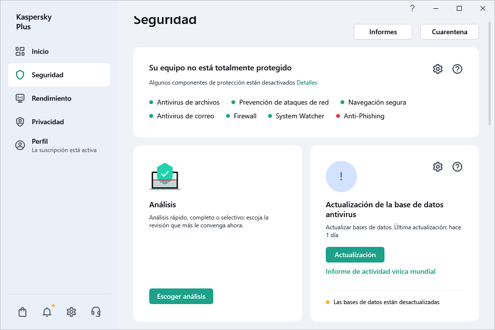 Actualización de la base de datos antivirus