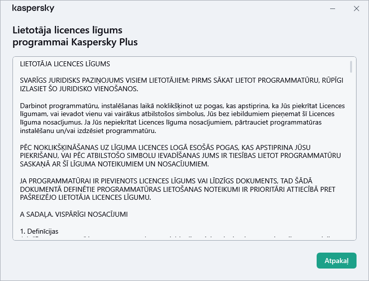 Logs ar lietotāja licences līguma tekstu