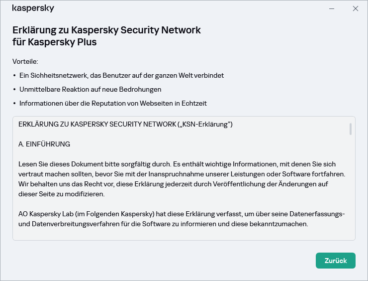 Fenster zur Bestätigung der Erklärung zu Kaspersky Security Network