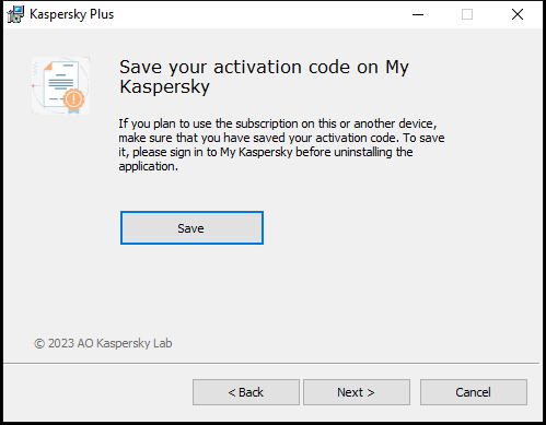 Window prompting to save a subscription in My Kaspersky