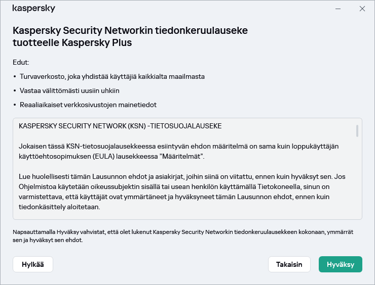 GDPR Kaspersky Security Network -lausunnon hyväksymisikkuna