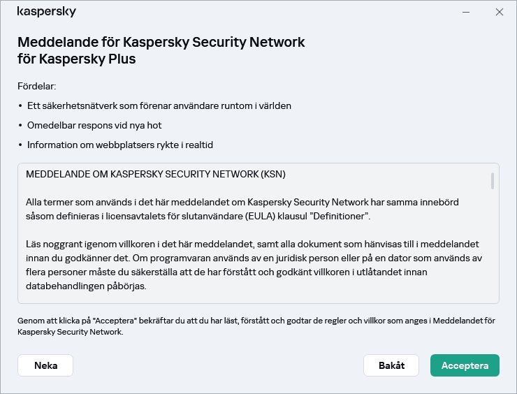 Godkännandefönstret för GDPR Kaspersky Security Network Statement