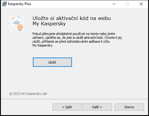 Okno s výzvou k uložení předplatného v My Kaspersky