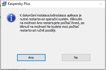 Okno s výzvou k restartování počítače
