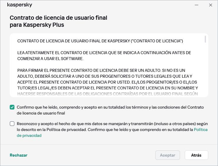 La ventana de aceptación del acuerdo de licencia de GDPR