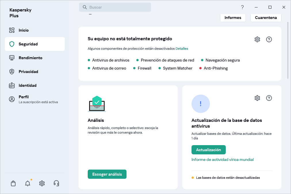 Actualización de la base de datos antivirus