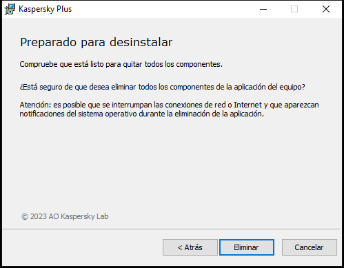 Ventana para confirmar la eliminación de la aplicación