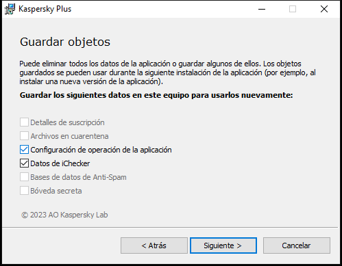 Ventana para guardar la configuración al desinstalar una aplicación