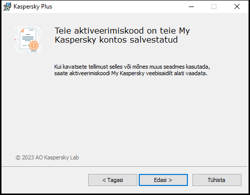 Aken edukalt salvestatud tellimusega My Kaspersky kontol