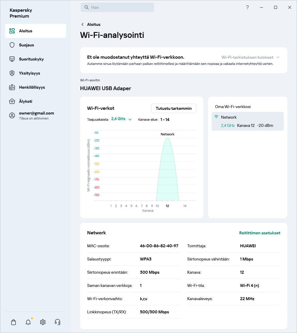 Wi-Fi-verkot näyttävä ikkuna