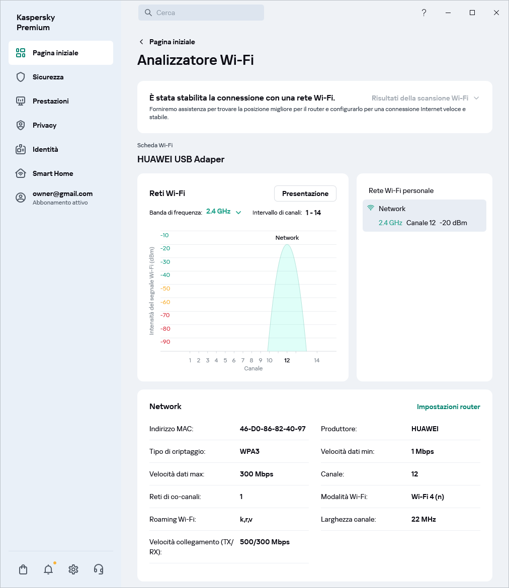 Finestra che mostra le reti Wi-Fi