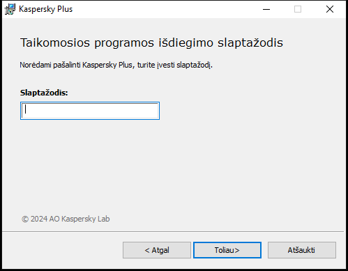 Langas slaptažodžio įvedimui norint pašalinti programą